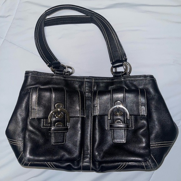 Vintage Coach Satchel Tote Black Leather - Picture 1 of 9